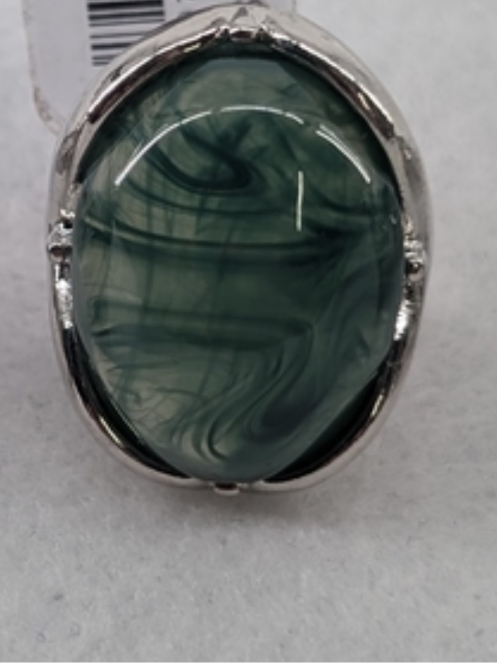 Free People Silver-Tone Ring with Swirled Forest Green Cabochon